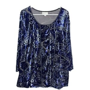 Dressbarn Y2K Velvet Burnout Babydoll Top 2X Fairy Grunge‎ Leopard Whimsigoth